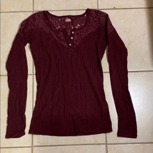 Lace Panel Waffle Henley